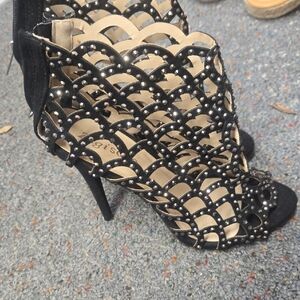 Studded Black Cutout High Heel Sandals